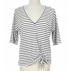 Express One Eleven Top Women Size M Black White Striped Short Sleeve Modal Shirt